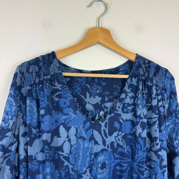 Lucky Brand Drawstring Waist Floral Blue Shirt Dress L - Picture 5 of 9
